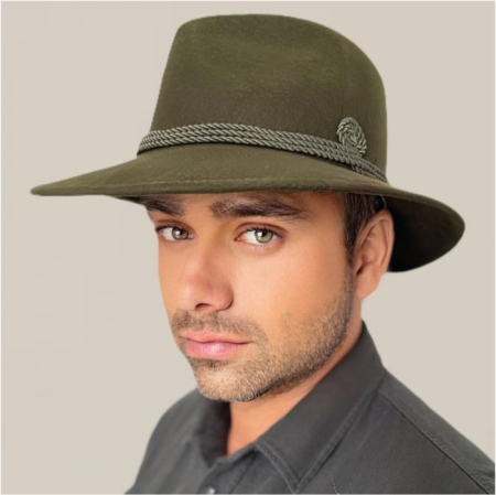 Palarie barbati din fetru lux cu boruri italiene si snur de matase SIR VERDI (KAKI) [1]