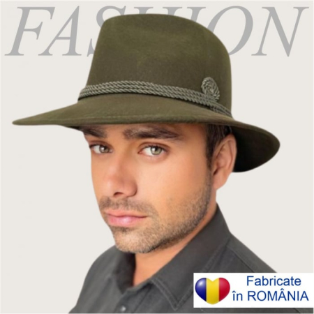 PALARII BARBATI LUX - Palarie barbati din fetru lux cu boruri italiene si snur de matase SIR VERDI (KAKI)