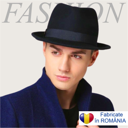 PALARII BARBATI LUX - Palarie cu boruri clasice din fetru lux Mister Fedora Lux (BLEUMARIN)