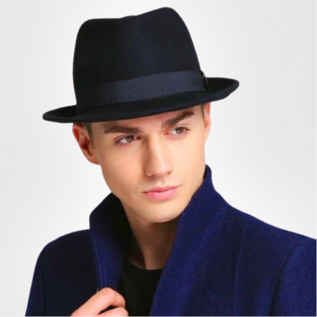 PALARII BARBATI LUX - Palarie cu boruri clasice din fetru lux Mister Fedora Lux (BLEUMARIN)