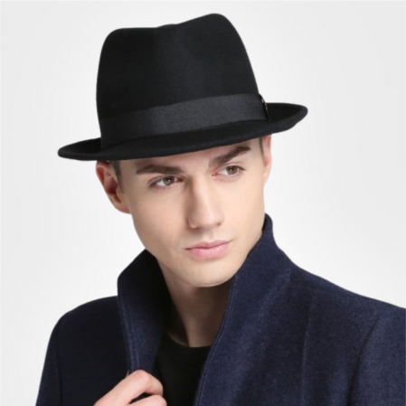 PALARII BARBATI LUX - Palarie cu boruri clasice din fetru lux Mister Fedora Lux (NEGRU)