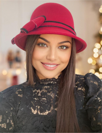 Palarie dama cu boruri delicate si funda luxurianta MISS ALISS (GRENA) - marime unica, reglabila [1]