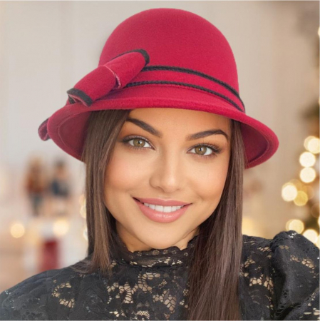 Palarie dama cu boruri delicate si funda luxurianta MISS ALISS (GRENA) - marime unica, reglabila [2]
