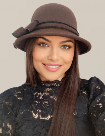 Palarie dama cu boruri delicate si funda luxurianta MISS ALISS (MARO mahon) - marime unica, reglabila [2]