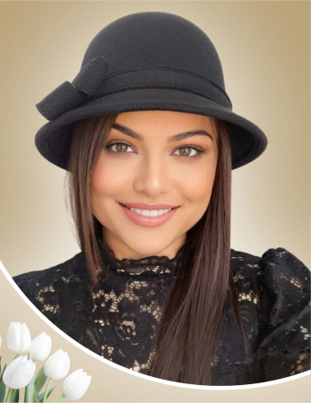 PALARII ELEGANTE - Palarie dama cu boruri delicate si funda luxurianta MISS ALISS (NEGRU) - marime unica, reglabila