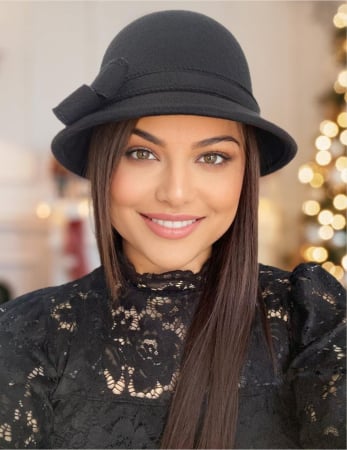 PALARII TOAMNA - Palarie dama cu boruri delicate si funda luxurianta MISS ALISS (NEGRU) - marime unica, reglabila