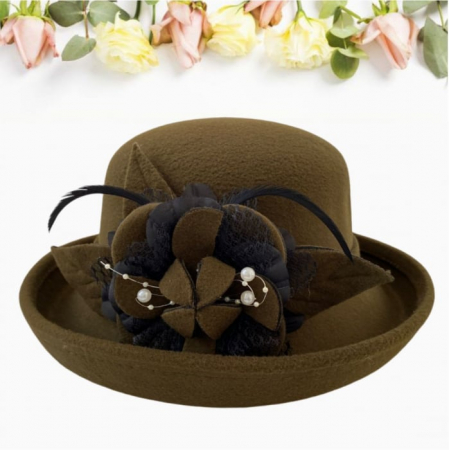 Palarie dama cu boruri elegante si decor luxuriant GLORIOSSA (KAKI) - marime unica, reglabila [2]