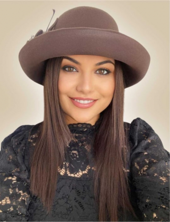 Palarie dama cu boruri elegante si decor luxuriant GLORIOSSA (MARO mahon) - marime unica, reglabila [1]