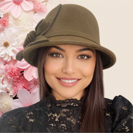 Palarie dama cu boruri mici si accesoriu floare MISS FLORIA (KAKI) - marime unica, reglabila [3]