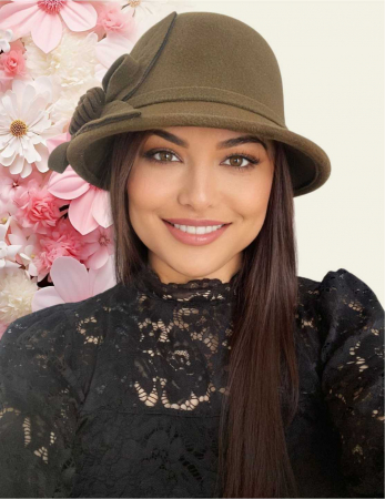 Palarie dama cu boruri mici si accesoriu floare MISS FLORIA (KAKI) - marime unica, reglabila [1]