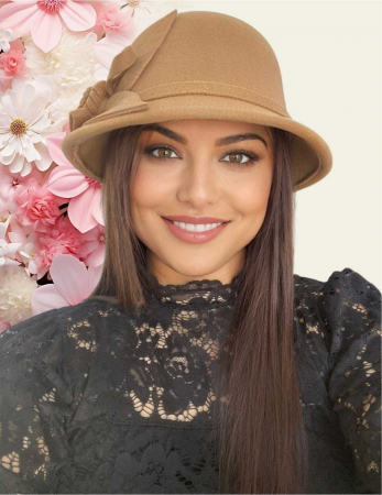 Palarie dama cu boruri mici si accesoriu floare MISS FLORIA (MARO cappuccino) - marime unica, reglabila [1]