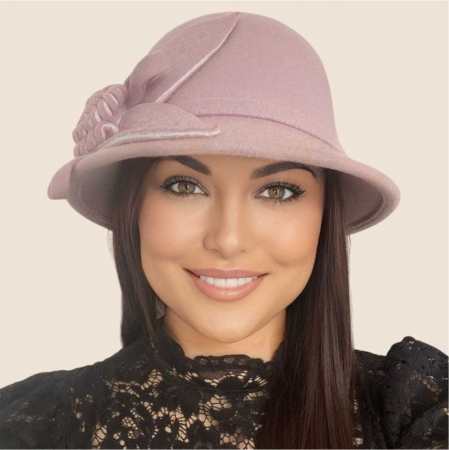 Palarie dama cu boruri mici si accesoriu floare MISS FLORIA (ROZ) - marime unica, reglabila [2]