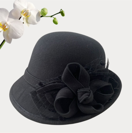 Palarie dama cu boruri mici si decor luxuriant MISS ELEGANCE (NEGRU) - marime unica, reglabila [2]