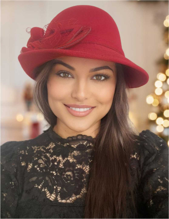 PALARII ELEGANTE - Palarie dama cu boruri mici si decor luxuriant MISS ELEGANCE (GRENA trandafiriu) - marime unica, reglabila