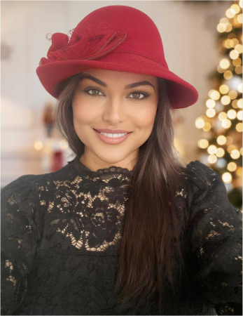 Palarie dama cu boruri mici si decor luxuriant MISS ELEGANCE (GRENA trandafiriu) - marime unica, reglabila [1]