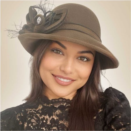 Palarie dama cu boruri mici si decor luxuriant MISS ELEGANCE (KAKI) - marime unica, reglabila [1]