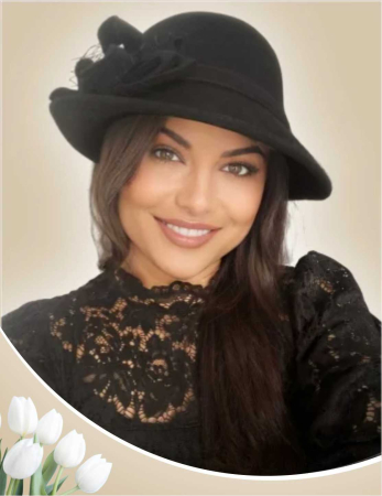 PALARII dama NEGRE - Palarie dama cu boruri mici si decor luxuriant MISS ELEGANCE (NEGRU) - marime unica, reglabila