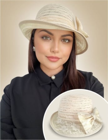 NOUTATI-PALARII SOARE - Palarie dama din organza dantelata cu flori ANTONIA LUX-palarie crem, reglabila