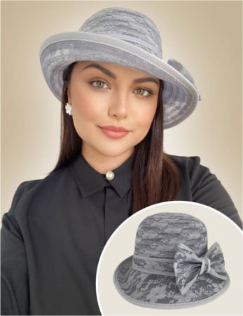 NOUTATI-PALARII SOARE - Palarie dama din organza dantelata cu flori ANTONIA LUX-palarie gri, reglabila