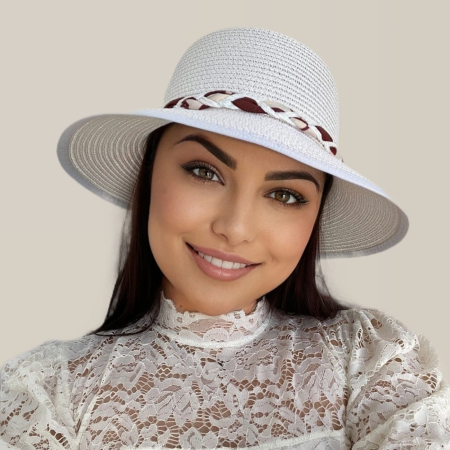 Palarie dama de soare cu boruri asimetrice tip sepcuta  SIDONIA LADY (ALB) - marime unica, reglabila [3]