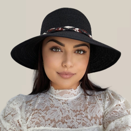 Palarie dama de soare cu boruri asimetrice tip sepcuta SIDONIA LADY (NEGRU) - marime unica, reglabila [3]