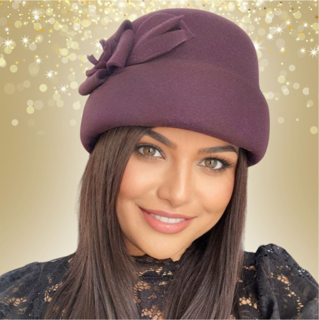 Palarie dama din fetru lux tip toca MISS MAGIC (GRENA prunia) - marime unica, reglabila [4]