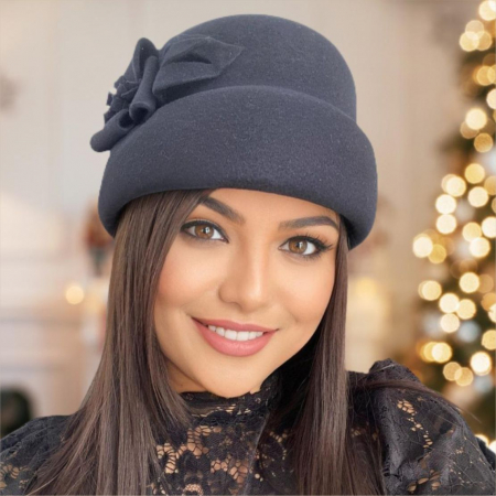 Palarie dama din fetru lux tip toca MISS MAGIC (GRi inchis) - marime unica, reglabila [5]