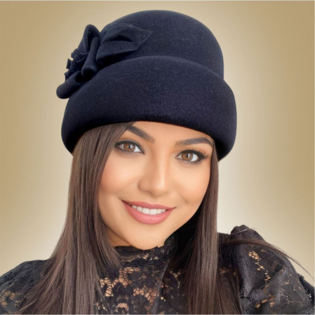 Cele mai vandute - Palarie dama din fetru lux tip toca MISS MAGIC (NEAGRA) - marime unica, reglabila
