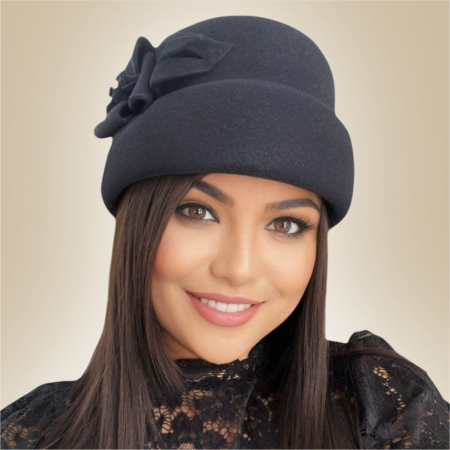 Palarie dama din fetru lux tip toca MISS MAGIC (NEGRU) - marime unica, reglabila [1]