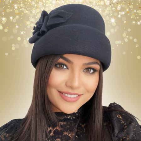 Palarie dama din fetru lux tip toca MISS MAGIC (NEGRU) - marime unica, reglabila [6]