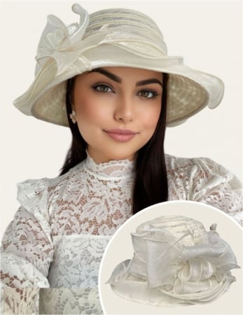 PALARII dama - SPLENDOR LUX - Palarie dama organza cu margini dantelate SPLENDOR crem, reglabila