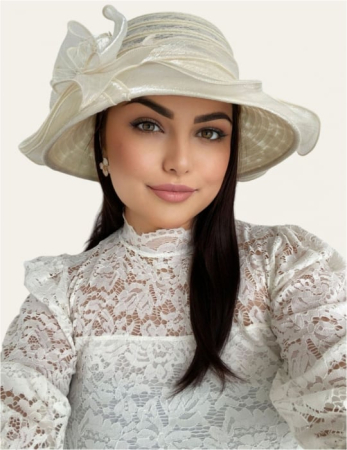 Palarie dama organza cu margini dantelate SPLENDOR crem, reglabila [1]