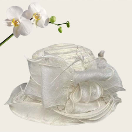 Palarie dama organza cu margini dantelate SPLENDOR crem, reglabila [3]