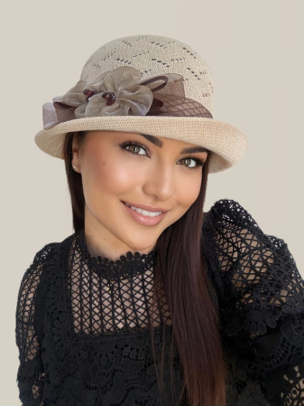 Palarie de soare de lux cu boruri mici ROSA LUX (CREM) - marime unica, reglabila, pliabila [2]