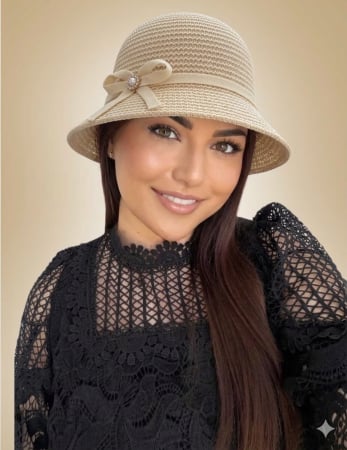 NOUTATI-PALARII SOARE - Palarie de soare de lux cu boruri mici SCARLET Lady (CREM) - marime unica, reglabila