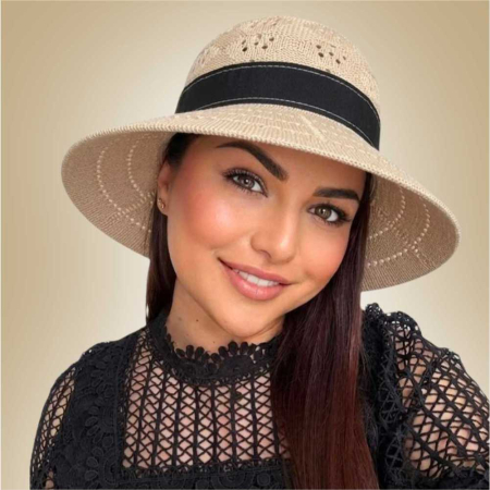 Palarie de soare de lux cu boruri rotunde medii ANASTASIA LADY (CREM) - marime unica, reglabila [4]