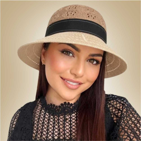 Palarie de soare de lux cu boruri rotunde medii ANASTASIA LADY (CREM+MARO) - marime unica, reglabila [4]