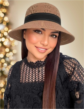 Palarie de soare de lux cu boruri rotunde medii ANASTASIA LADY (MARO) - marime unica, reglabila [0]
