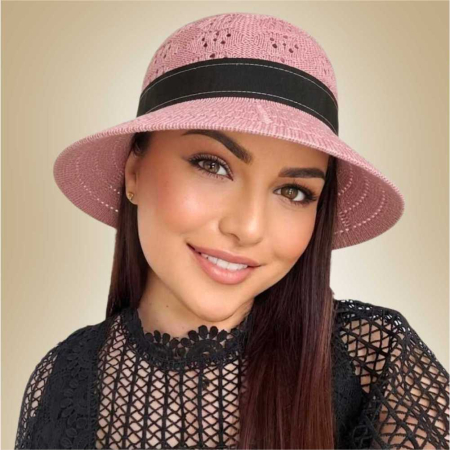 Palarie de soare de lux cu boruri rotunde medii ANASTASIA LADY (ROZ pudra) - marime unica, reglabila [4]