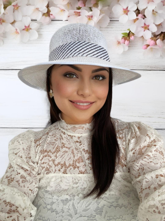 Palarie de soare de lux cu boruri tip sepcuta COCHETTE LUX (ALB) - marime unica, reglabila [0]