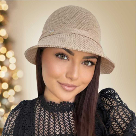 Palarie de soare de lux cu boruri tip sepcuta SCARLET LUX (CREM) - marime unica, reglabila [2]