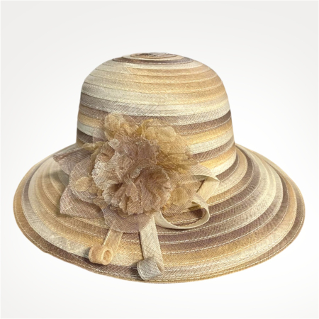 Palarie de soare de lux din organza satinata VENETIA CHIC (CREM+ARAMIU) - marime unica, reglabila [3]