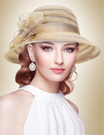 PALARII SOARE - Palarie de soare de lux din organza satinata VENETIA CHIC (CREM+ARAMIU) - marime unica, reglabila