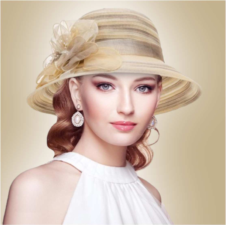 Palarie de soare de lux din organza satinata VENETIA CHIC (CREM+ARAMIU) - marime unica, reglabila [1]