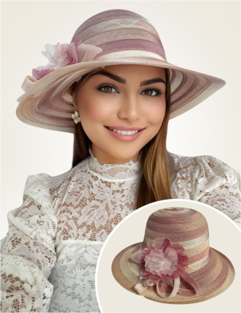 Palarie de soare de lux din organza satinata VENETIA CHIC (ROZE+CREM) - marime unica, reglabila [1]