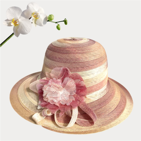 Palarie de soare de lux din organza satinata VENETIA CHIC (ROZE+CREM) - marime unica, reglabila [2]