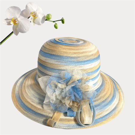 Palarie de soare de lux din organza satinata VENETIA CHIC (ALBASTRU+CREM) - marime unica, reglabila [2]