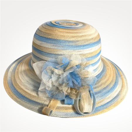 Palarie de soare de lux din organza satinata VENETIA CHIC (ALBASTRU+CREM) - marime unica, reglabila [3]