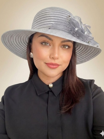 NOUTATI-PALARII SOARE - Palarie dama organza SOFIA LADY gri, reglabila