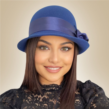 Palarie din fetru lux cu panglica din satin NOBLESS LUX (ALBASTRU) - marime unica, reglabila [2]